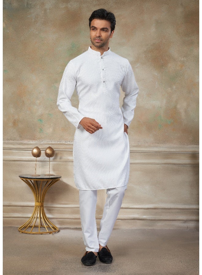 OUTLUK White Cotton Kurta Pajama for Men - Image 3